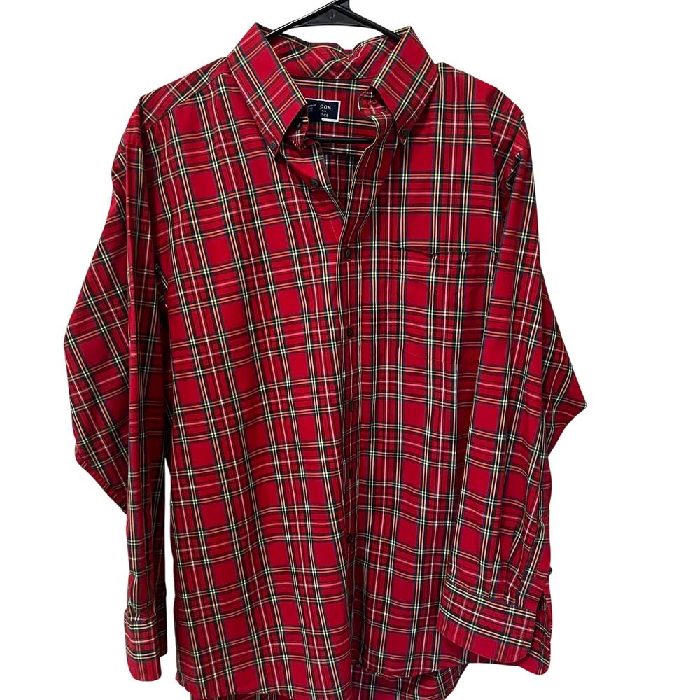 Club Room Men's Button Down Dress Shirt Size 16 1/2 Red & Green Plaid Holidays